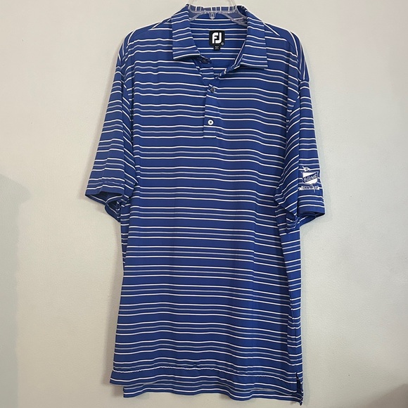 FootJoy men Navy Blue & White Striped Golf Polo - Picture 1 of 10
